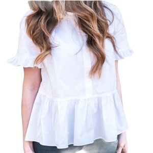 MADEWELL Top Button Peplum Short Sleeve Ruffle XXS